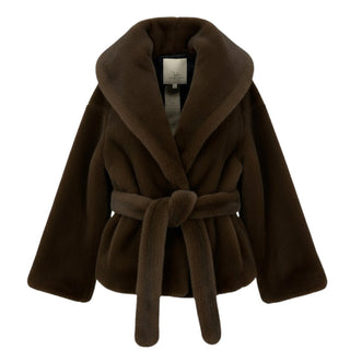 Yes London Ecopelliccia marrone con cintura YSL/EC006M