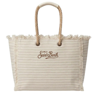 Mc2 Saint Barth Borsa Beach Patch In Canvas A Righe Beige BEA0003/09400L