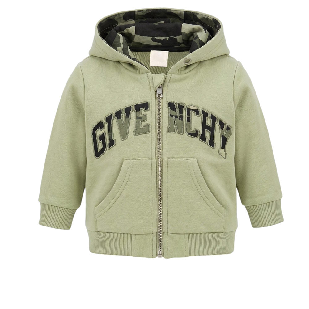 Givenchy Felpa Verde Con Zip E Cappuccio Per Neonato H30467