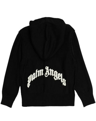 Palm Angels Cardigan nero con cappuccio e logo PBHU002F25KNI0011003