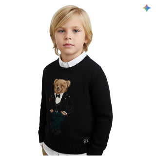Polo Ralph Lauren Maglia Girocollo Nera Con Polo Bear 322B29194001 Per Bambino