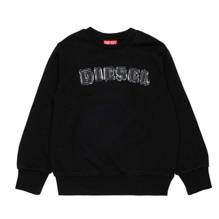 Diesel Felpa Girocollo Nera Con Logo J02985-0JEAD-K900 Per Bambini