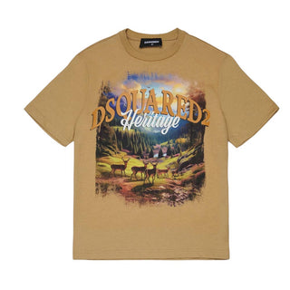 Dsquared2 T-shirt Beige In Jersey Con Stampa DQ3419-D0AIQ-DQ776 Per Bambino