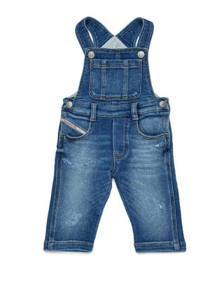Diesel Salopette in denim blu con abrasioni da neonato K00661-KXBQF