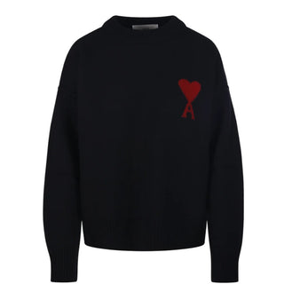 Amis Paris Maglia girocollo nera in lana con Coeur UKS838.018N