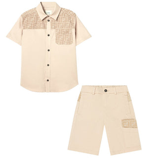 Fendi Camicia Beige In Gabardine Con Logo JMC204-AS5Y