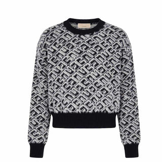 Elisabetta Franchi Mohair wool sweater with all over logo EFMA115 with zip