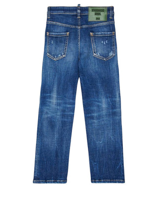Dsquared2 Jeans Straight Leg in denim blu con strappi DQ2252 D0AEM