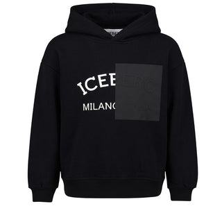 Iceberg Felpa Nera Con Cappuccio E Stampa MFICE7308J-V3 Per Bambini
