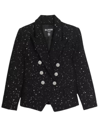 Balmain Giacca nera con paillettes da bambina BS2A54-I0137
