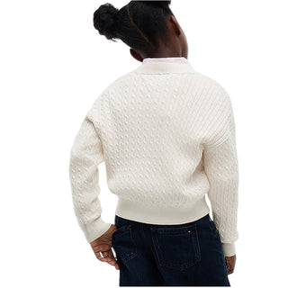 Tommy Hilfiger Maglia Avorio A Trecce In Cotone KG0KG08848-Z00J Per Bambina