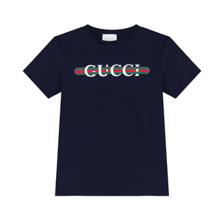 Gucci T-shirt Blu Con Stampa Web Per Bambini 561651-XJGPI-4392
