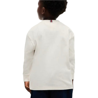 Tommy Hilfiger T-shirt Avorio A Maniche Lunghe KB0KB10732-YBHJ Per Bambino
