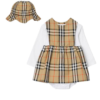 Burberry Vestina In Cotone Check Con Body E Cappellino 8117967 Per Neonata