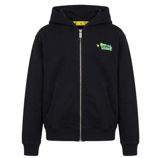 Off-White Felpa Nera Con Zip E Cappuccio Per Bambini OBBE001F25FLE0021059