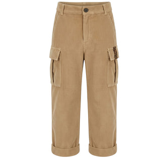 Fendi Pantaloni Cargo Beige In Velluto A Coste JMF601-AY8T-F0QU5 Per Bambino