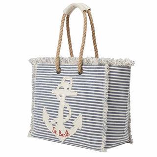 Mc2 Saint Barth Borsa Beach Patch In Canvas A Righe Blu BEA0003/00929L