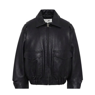 MM6 Maison Margiela Giacca Biker Nera In Similpelle M61045-MM08L-M6900 Per Bambini