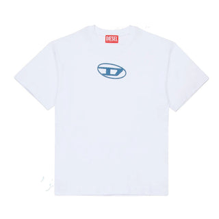 Diesel T-shirt Bianca In Jersey Con Oval D Per Bambini J02590-0GRAI-K100