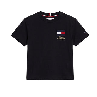 Tommy Hilfiger T-shirt Nera Con Bandiera Ricamata KB0KB10652-BDS Per Neonato