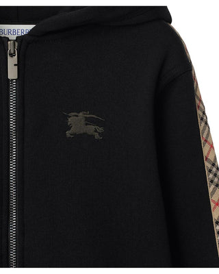 Burberry Felpa nera con cappuccio, zip e finiture Check 8108062