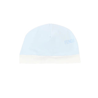 Fendi Tutina Azzurra In Cotone Con Cappellino E Bavaglino BUQ167-ST8-F19J4 Per Neonato