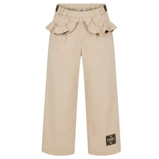 Fendi Pantaloni Beige In Gabardine Con Ruches Per Bambina JFF408-AS5Y-F1P2N