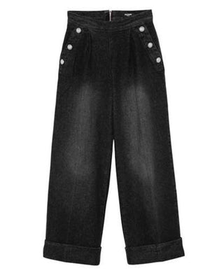 Balmain Jeans Wide Leg neri da bambina BV6C40-Z2424