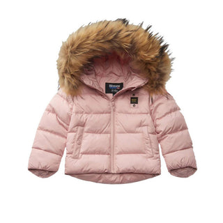 Blauer Giubbino trapuntato Amory con cappuccio e bordo in pelliccia 25WBBXC02450