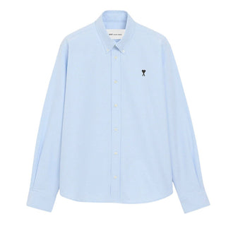 Amis Paris Camicia Oxford In Cotone Celeste Con Ricamo HSH763.CO0031/450