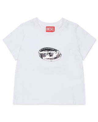 Diesel T-shirt in jersey con logo Oval D in paillettes J02371-KYAUN
