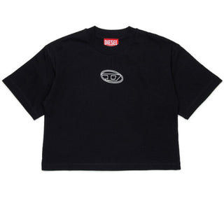Diesel T-shirt nera cropped con logo ricamato J02428-00YI9-K900