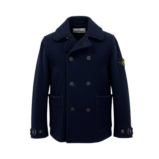 Stone Island Cappotto doppiopetto blu con Compass 751640737