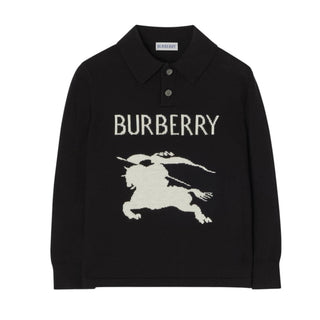 Burberry Polo Nera In Maglia Con Cavaliere 8125922 Per Bambino