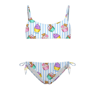 Mc2 Saint Barth  Bikini Jaiden A Righe Con Stampa Pie JAI0001/00638L Per Bambina