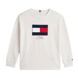 Tommy Hilfiger T-shirt Avorio A Maniche Lunghe KB0KB10651-Z00J Per Bambino