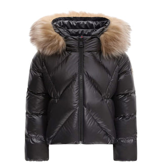 Moncler Giubbino nero Domas con cappuccio e finiture in shearling K29541A00014