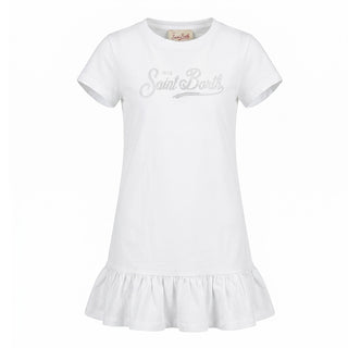 Mc2 Saint Barth Abito Copricostume Abbey In Jersey Bianco Con Strass ABI0002/02296L Per Bambina