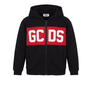 GCDS Felpa Nera Con Zip E Cappuccio GC0091/999R Per Neonati