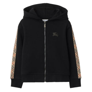 Burberry Felpa Nera Con Cappuccio E Finiture Check 8108062
