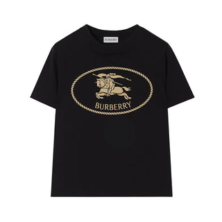 Burberry T-shirt Nera Con Stampa Del Cavaliere 8125851 Per Bambini