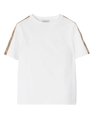 Burberry T-shirt bianca in jersey con finiture Check 8108049