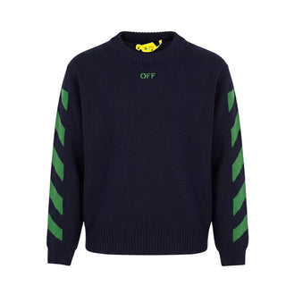Off-White Maglia Girocollo Blu In Lana OBHA001F21KNI002465 Per Bambino