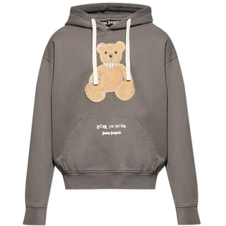 Palm Angels Felpa grigia con cappuccio e Bear On My Mind PMBB17DF25FLE0040760