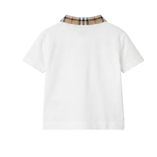 Burberry Polo Bianca Con Colletto A Quadri 8105577 Per Neonato