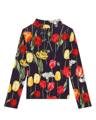 Dolce & Gabbana Lupetto in interlock con stampa Tulipani L5JTLE-FSG85