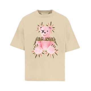 Palm Angels T-shirt beige a maniche corte con Bear Punk PGAA001F25JER002613B