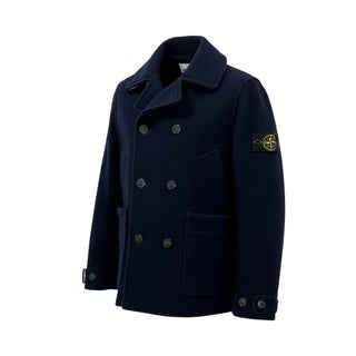 Stone Island Cappotto doppiopetto blu con Compass 751640737