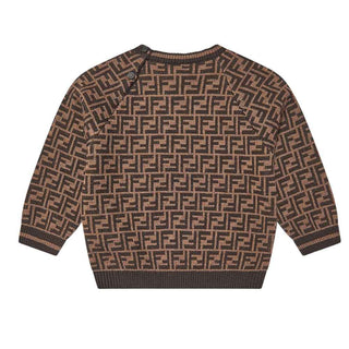 Fendi Maglia Girocollo Marrone con Orsetto E Logo FF BUG188-ATRQ