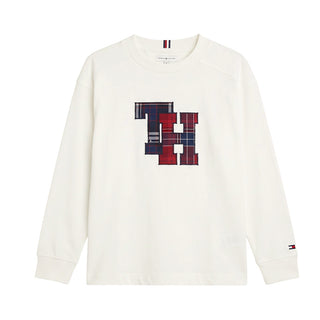 Tommy Hilfiger T-shirt Avorio A Maniche Lunghe KB0KB10732-YBHJ Per Bambino